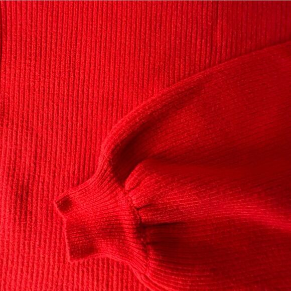 Line & Dot Anthro Adler Red Ribbed Sweater Mock Neck Balloon Sleeve Large L - Picture 4 of 10
